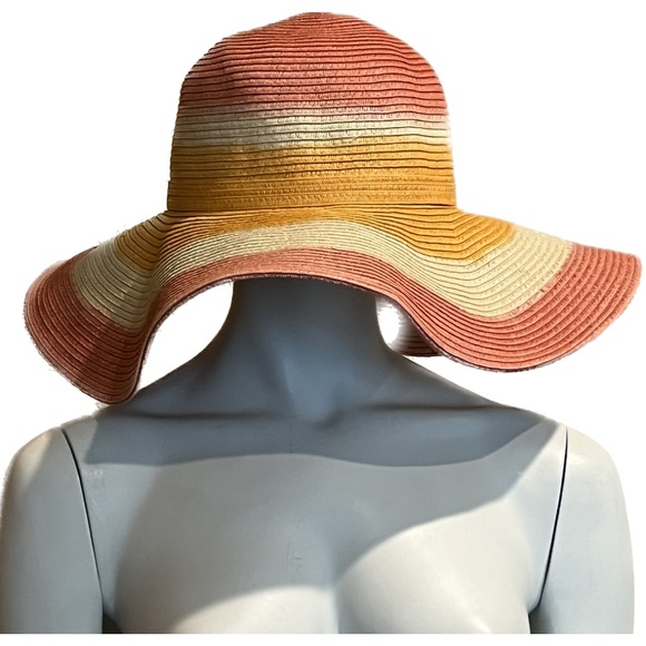 NWOT Scala Collezione Packable Straw Raffia Hat Tangerine Orange Watermelon Pink - Picture 2 of 16